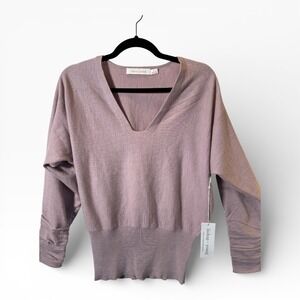 Bishop + Young Mauve V Neck Dolman Sleeve Ruched Cuff Knit Sweater Top S. NWT